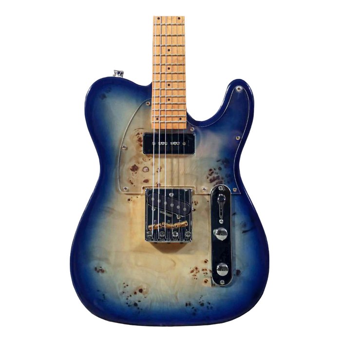 SQOE SETL550 Burl Mahogany with Roasted Maple Fretboard Telecaster Electric Guitar - Blue