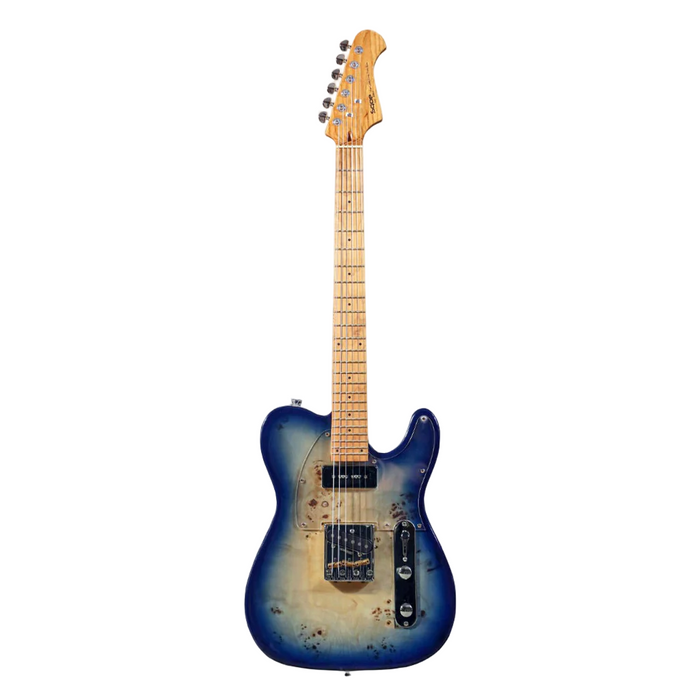 SQOE SETL550 Burl Mahogany with Roasted Maple Fretboard Telecaster Electric Guitar - Blue
