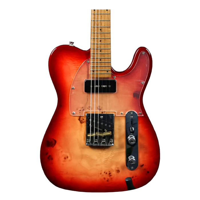 SQOE SETL550 Burl Mahogany with Roasted Maple Fretboard Telecaster Electric Guitar - Cherry Sunburst