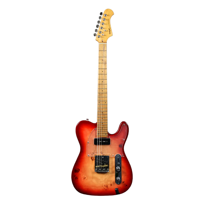 SQOE SETL550 Burl Mahogany with Roasted Maple Fretboard Telecaster Electric Guitar - Cherry Sunburst