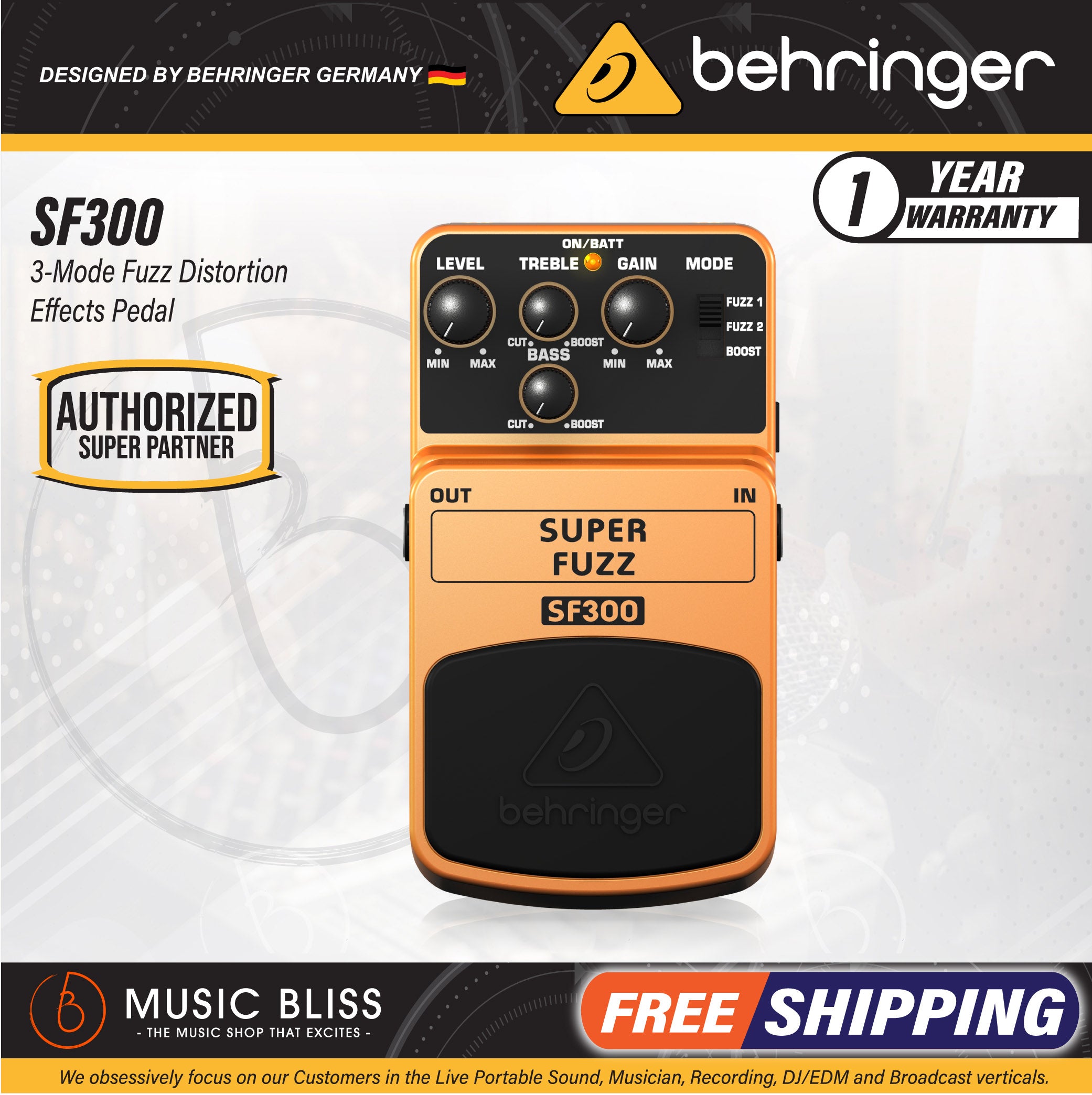 Behringer SF300 Super Fuzz Effects Pedal | Music Bliss Malaysia