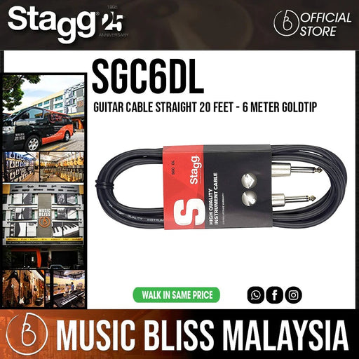 Stagg SGC6DL Guitar Cable Straight 20 Feet - 6 Meter Goldtip - Music Bliss Malaysia