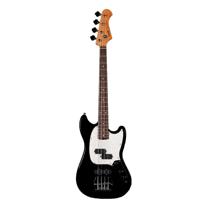 SQOE SJB400 Short Scale 4-Strings Jazz Bass Guitar, Roasted Maple Neck, Rosewood Fretboard - Black