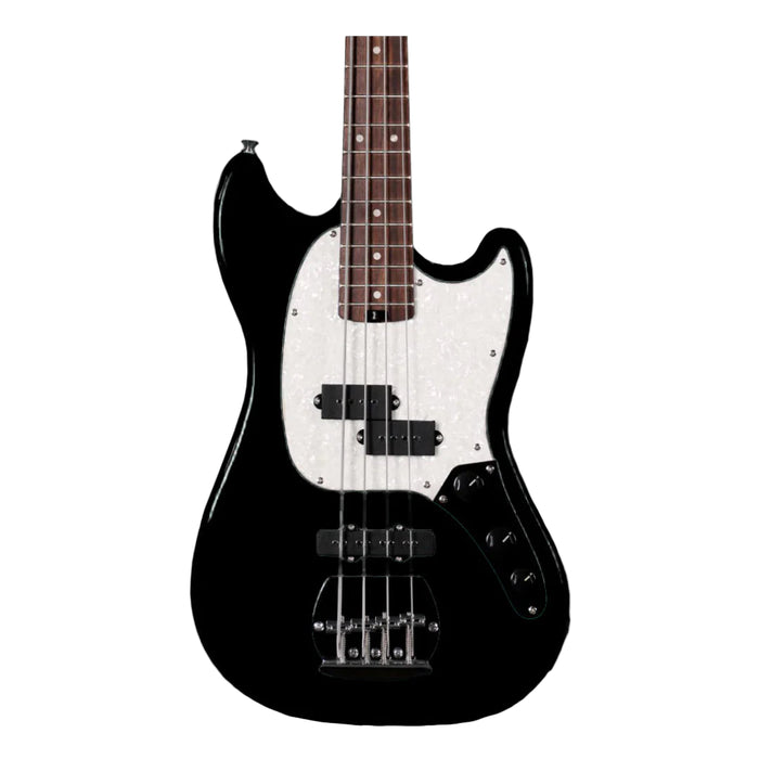 SQOE SJB400 Short Scale 4-Strings Jazz Bass Guitar, Roasted Maple Neck, Rosewood Fretboard - Black