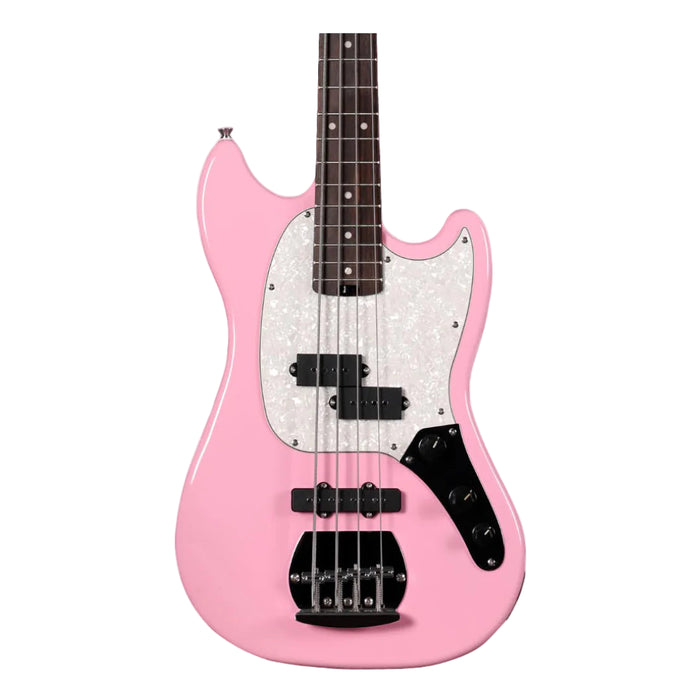 SQOE SJB400 Short Scale 4-Strings Jazz Bass Guitar, Roasted Maple Neck, Rosewood Fretboard - Pink