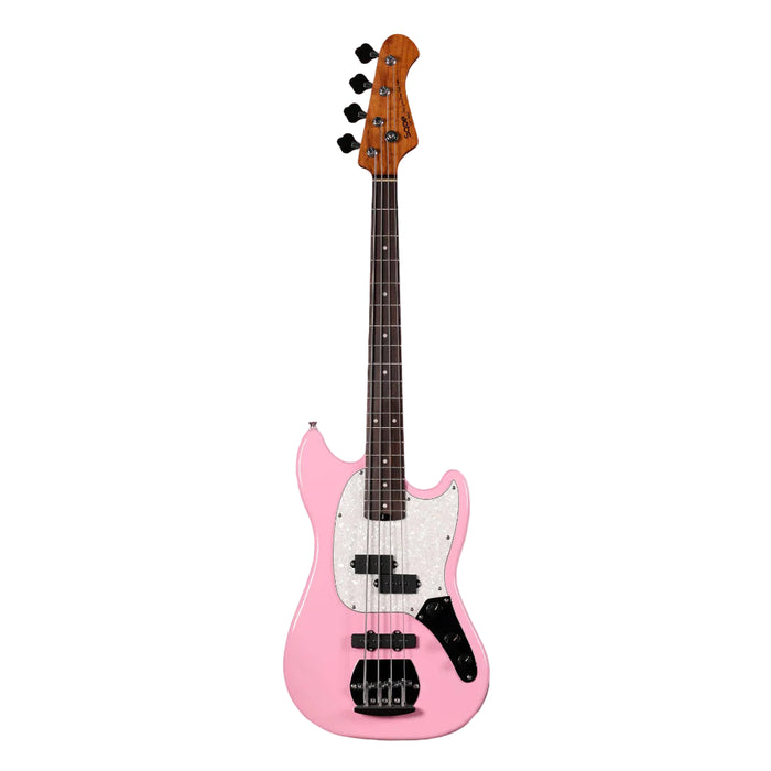 SQOE SJB400 Short Scale 4-Strings Jazz Bass Guitar, Roasted Maple Neck, Rosewood Fretboard - Pink