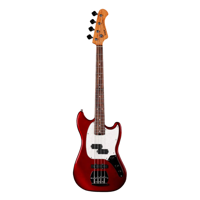 SQOE SJB400 Short Scale 4-Strings Jazz Bass Guitar, Roasted Maple Neck, Rosewood Fretboard - Red