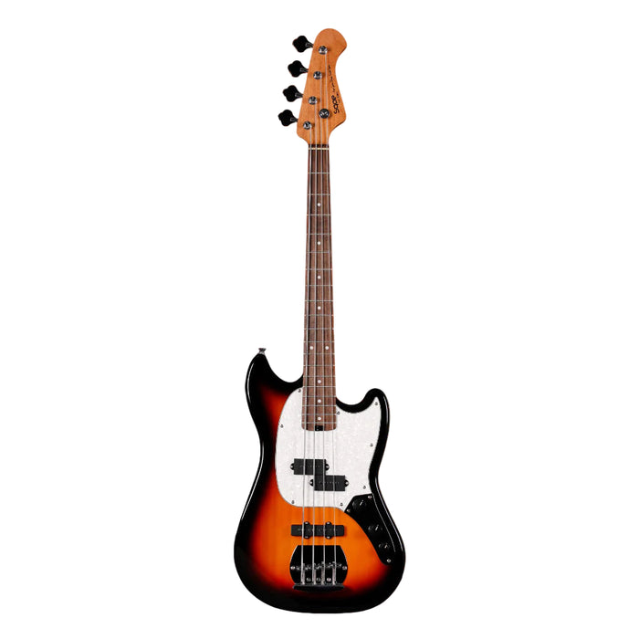 SQOE SJB400 Short Scale 4-Strings Jazz Bass Guitar, Roasted Maple Neck, Rosewood Fretboard - Sunburst