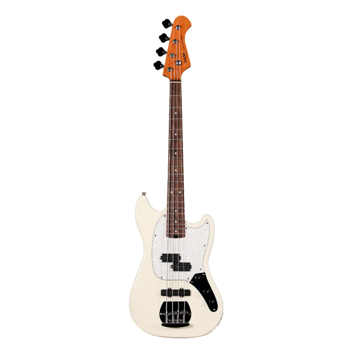 SQOE SJB400 Short Scale 4-Strings Jazz Bass Guitar, Roasted Maple Neck, Rosewood Fretboard - White