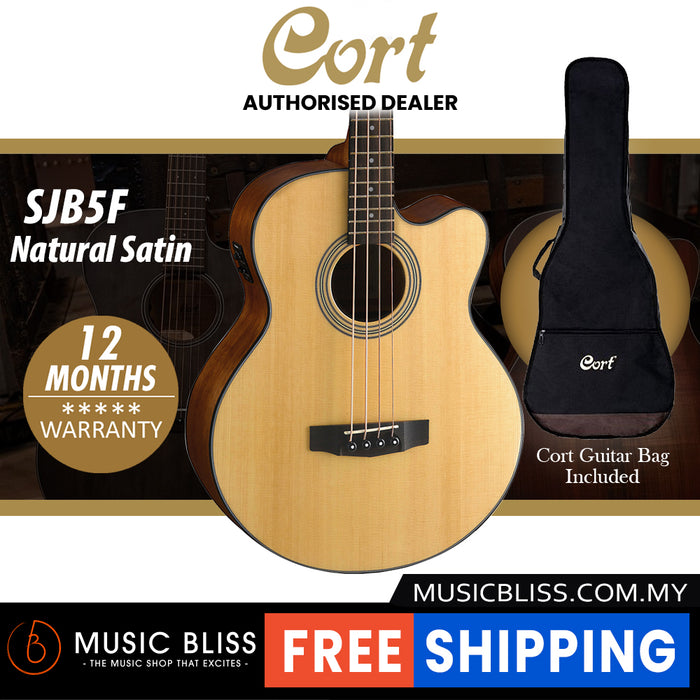 Cort SJB5F Acoustic Bass Guitar with Bag - Natural Satin