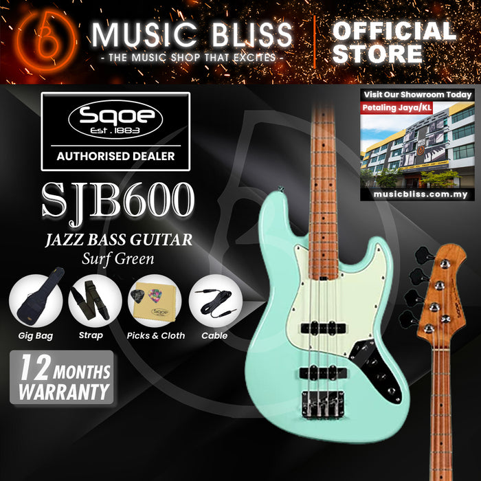 SQOE SJB600 4-Strings Jazz Bass Guitar, Rosewood Fretboard - Surf Green