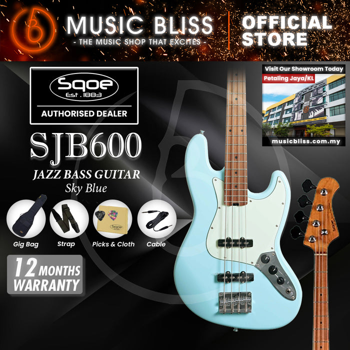 SQOE SJB600 4-Strings Jazz Bass Guitar, Rosewood Fretboard - Sky Blue