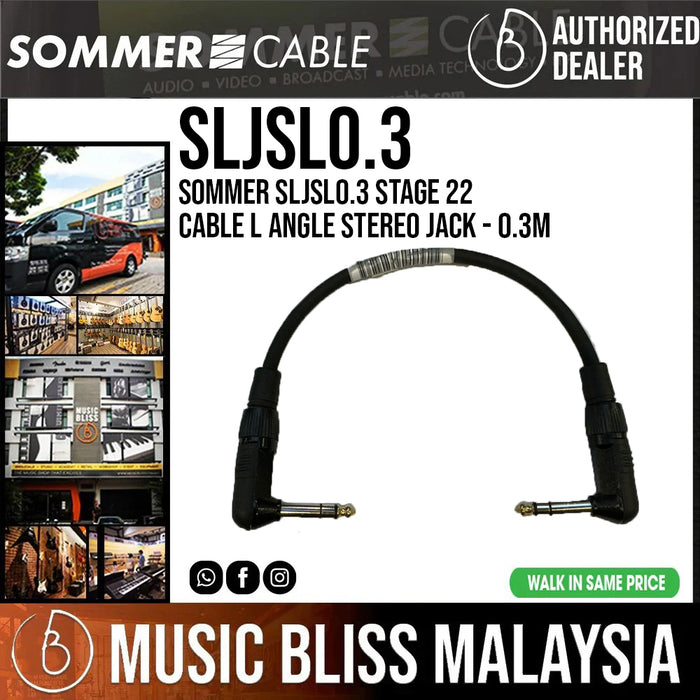 Sommer SLJSL0.3 Stage 22 Cable L Angle Stereo Jack - 0.3m - Music Bliss Malaysia