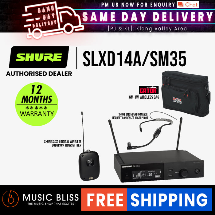 Shure SLXD14/SM35 Wireless System with SLXD1 Bodypack Transmitter and SM35 Headset Microphone - Music Bliss Malaysia