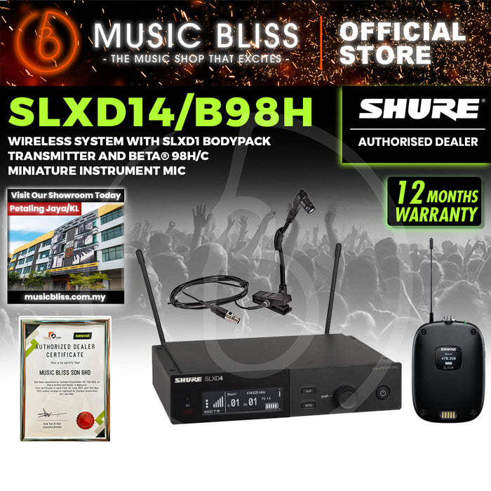 Shure SLXD14/B98H Wireless Instrument Microphone System with SLXD1 Bodypack Transmitter, Beta 98H Instrument Microphone