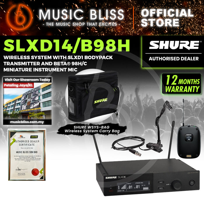 Shure SLXD14/B98H Wireless Instrument Microphone System with SLXD1 Bodypack Transmitter, Beta 98H Instrument Microphone