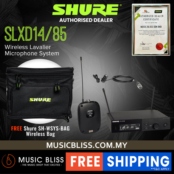 Shure SLXD14/85 Wireless System with SLXD1 Bodypack Transmitter and WL185 Lavalier Microphone