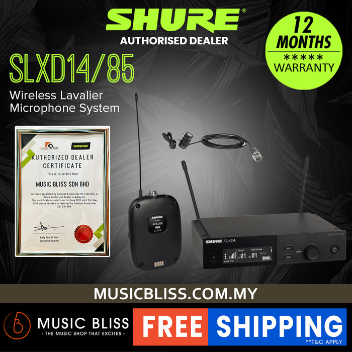 Shure SLXD14/85 Wireless System with SLXD1 Bodypack Transmitter and WL185 Lavalier Microphone