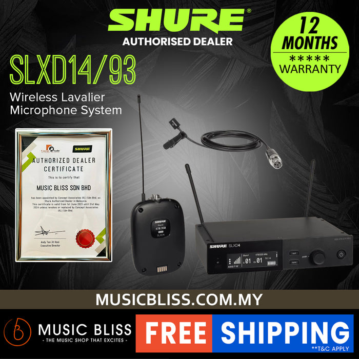 Shure SLXD14/93 Wireless System with SLXD1 Bodypack Transmitter and WL93 Lavalier Microphone