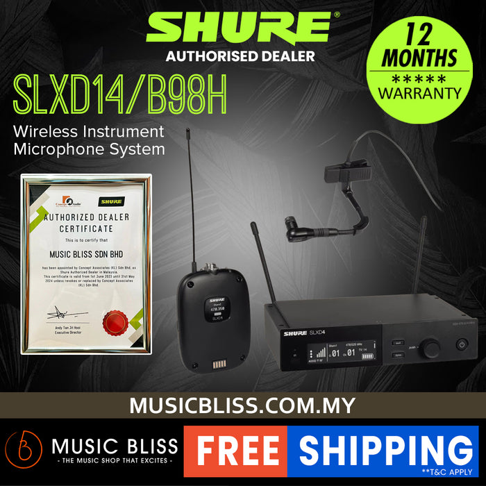 Shure SLXD14/B98H Wireless Instrument Microphone System with SLXD1 Bodypack Transmitter, Beta 98H Instrument Microphone
