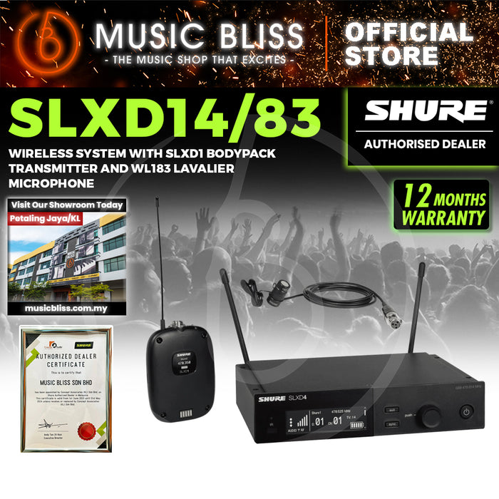 Shure SLXD14/83 Wireless System with SLXD1 Bodypack Transmitter and WL183 Lavalier Microphone