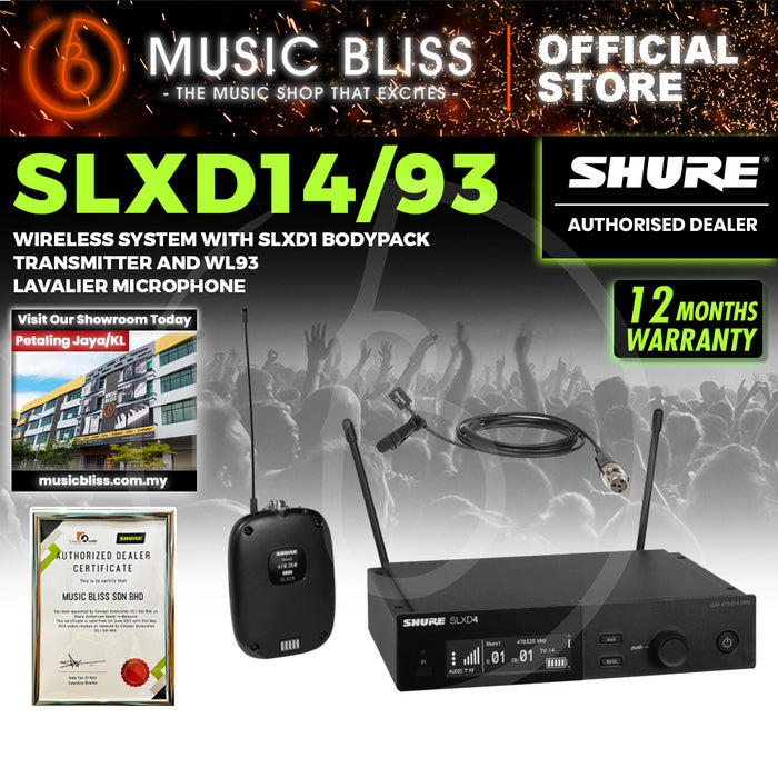 Shure SLXD14/93 Wireless System with SLXD1 Bodypack Transmitter and WL93 Lavalier Microphone