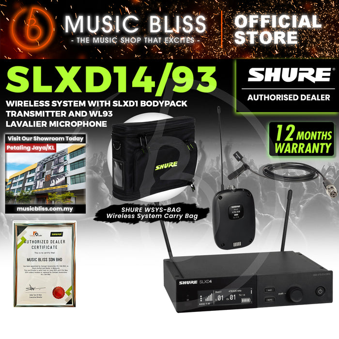 Shure SLXD14/93 Wireless System with SLXD1 Bodypack Transmitter and WL93 Lavalier Microphone