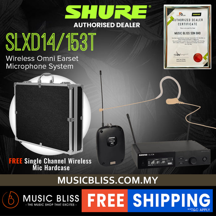 Shure SLXD14/153T Wireless Earset Microphone System with SLXD1 Bodypack Transmitter and MX153T Earset