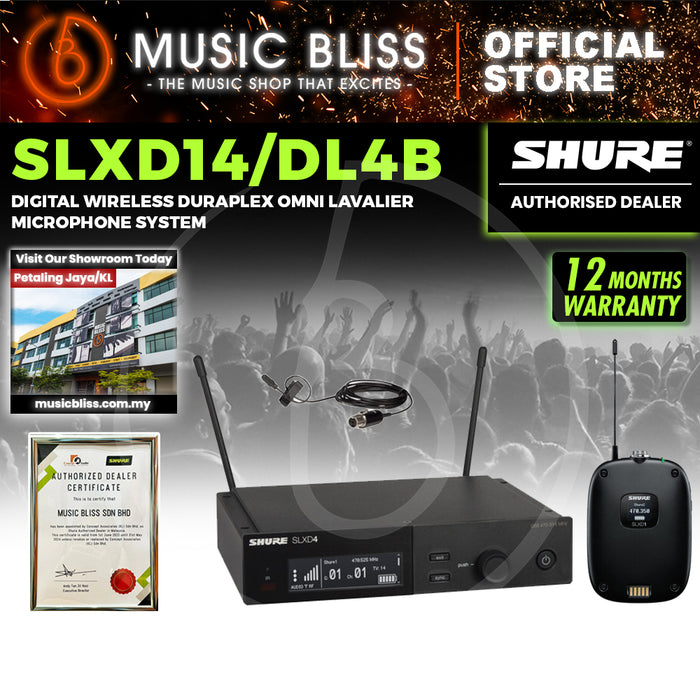 Shure SLXD14/DL4 Wireless System with SLXD1 Bodypack Transmitter and DL4 Lavalier Microphone