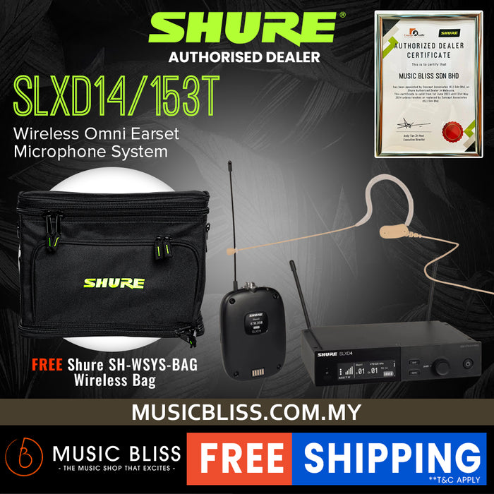 Shure SLXD14/153T Wireless Earset Microphone System with SLXD1 Bodypack Transmitter and MX153T Earset