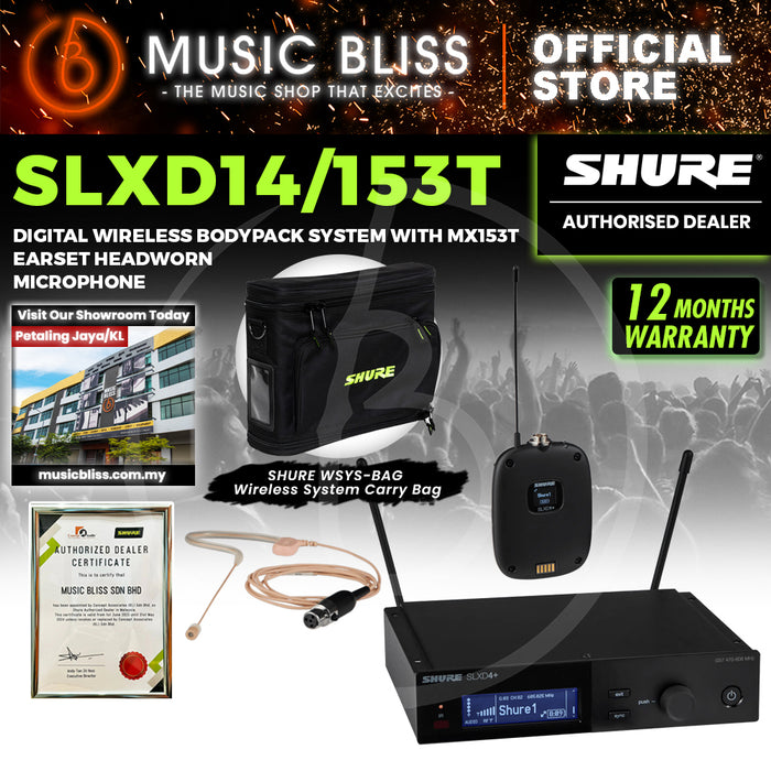 Shure SLXD14/153T Wireless Earset Microphone System with SLXD1 Bodypack Transmitter and MX153T Earset