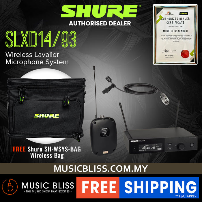 Shure SLXD14/93 Wireless System with SLXD1 Bodypack Transmitter and WL93 Lavalier Microphone