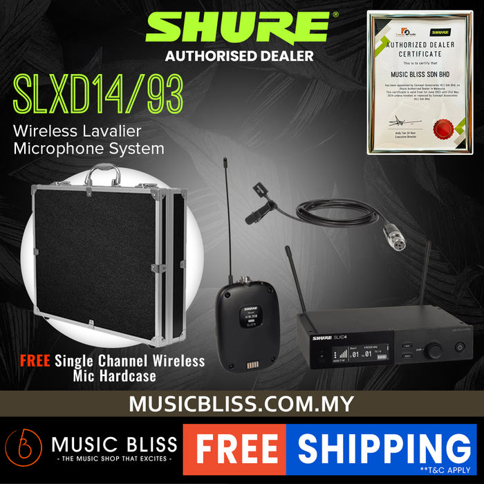 Shure SLXD14/93 Wireless System with SLXD1 Bodypack Transmitter and WL93 Lavalier Microphone