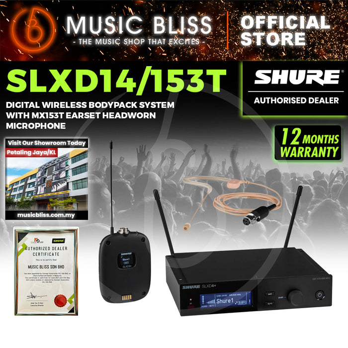 Shure SLXD14/153T Wireless Earset Microphone System with SLXD1 Bodypack Transmitter and MX153T Earset