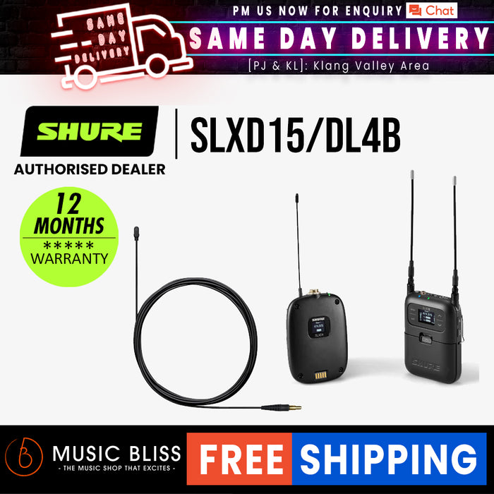 Shure SLXD15/DL4B Wireless Bodypack System with DL4B Lavalier Microphone - Music Bliss Malaysia