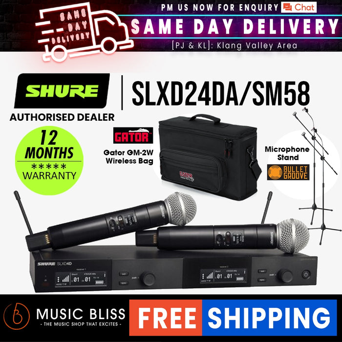 Shure SLXD24D/SM58 Digital Wireless Dual Handheld Microphone System - Music Bliss Malaysia