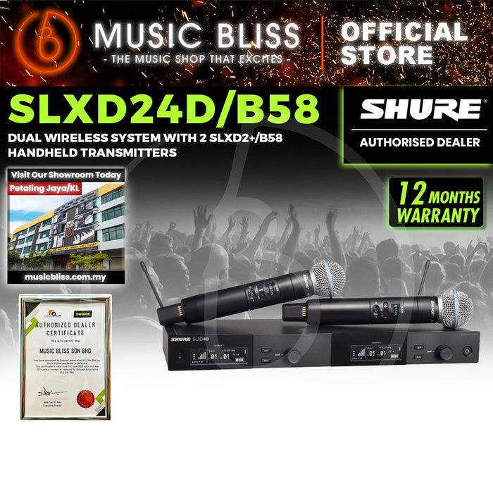 Shure SLXD24D/B58 Digital Wireless Dual Handheld Microphone System with BETA 58A Handheld Transmitters