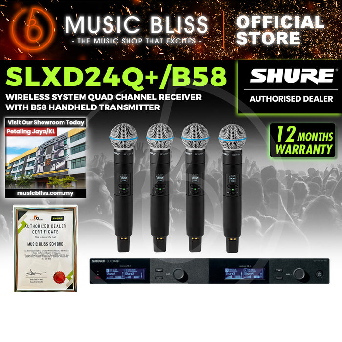 Shure SLXD24Q+/B58 Wireless System Quad Channel Receiver with B58 Handheld Transmitter