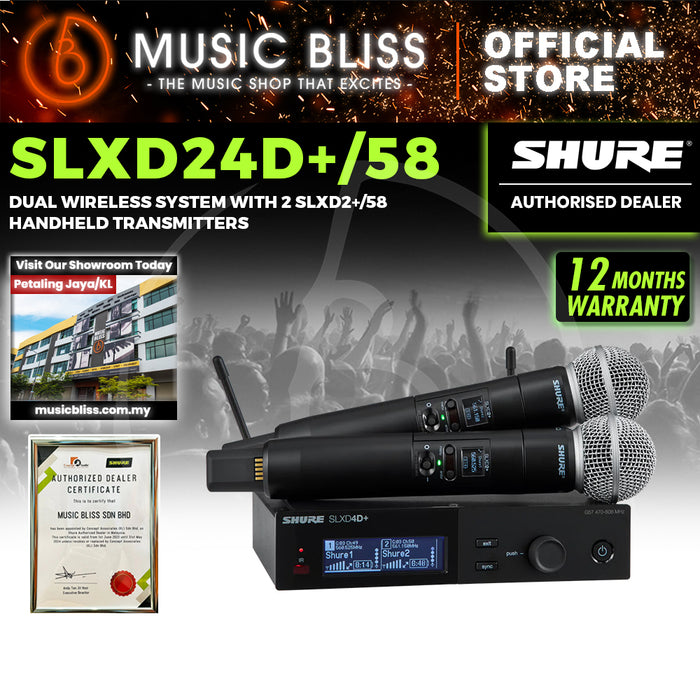 Shure SLXD24D+/SM58 Dual Wireless System with 2 SLXD2+/58 Handheld Transmitters - G66