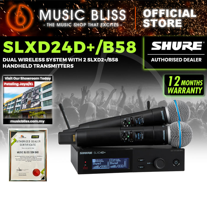 Shure SLXD24D+/B58 Dual Wireless System with 2 SLXD2+/B58 Handheld Transmitters