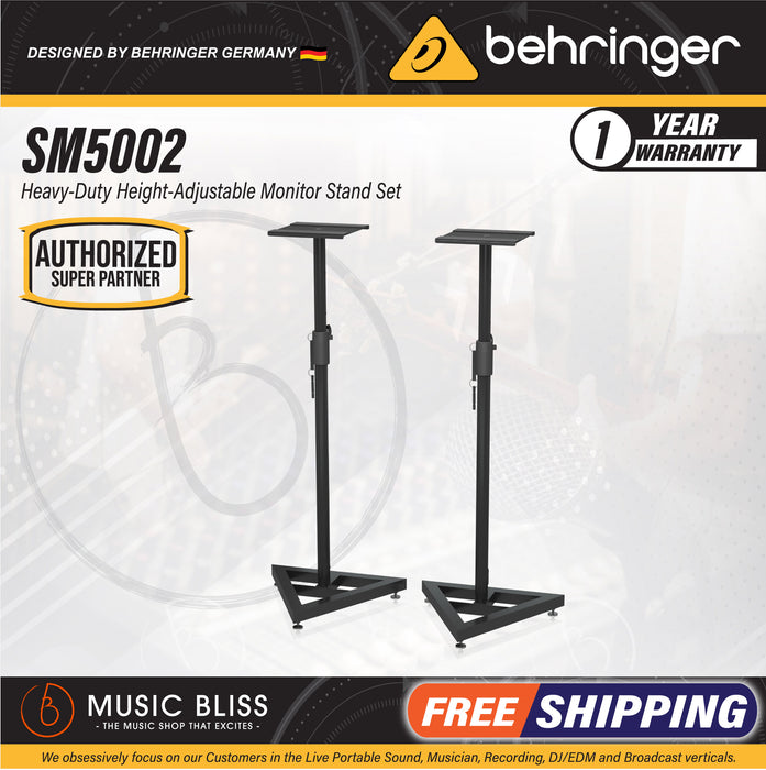 Behringer SM5002 Heavy-Duty Height-Adjustable Monitor Stand Set - Music Bliss Malaysia