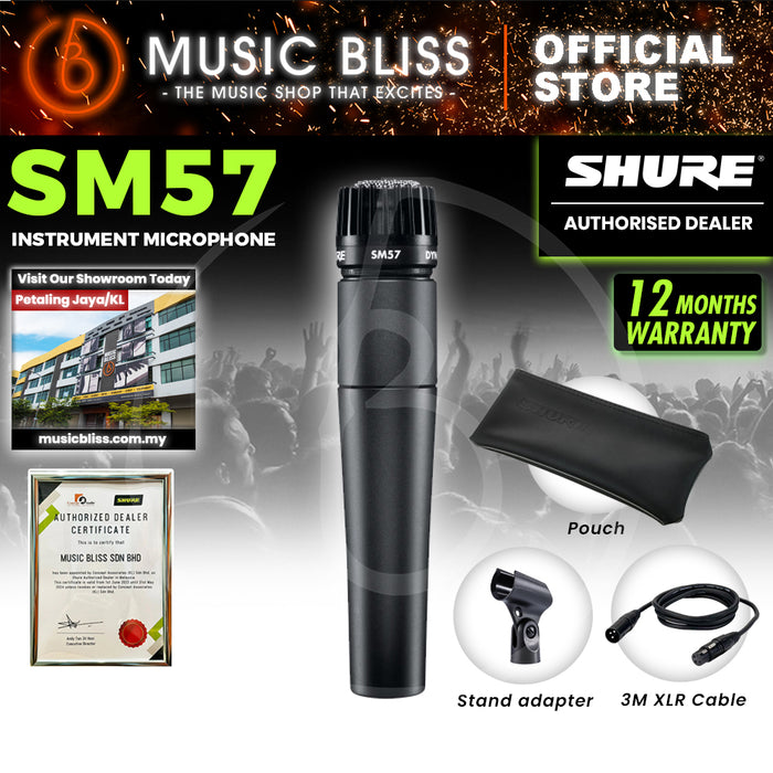 Shure SM57-LC Dynamic Instrument Microphone Includes Stand Adapter, Zippered Carrying Case
