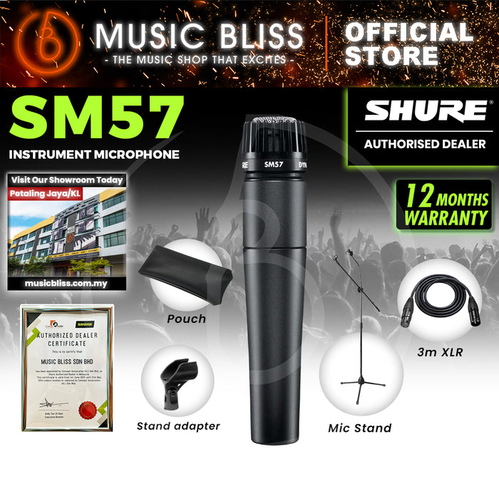Shure SM57-LC Dynamic Instrument Microphone Includes Stand Adapter, Zippered Carrying Case