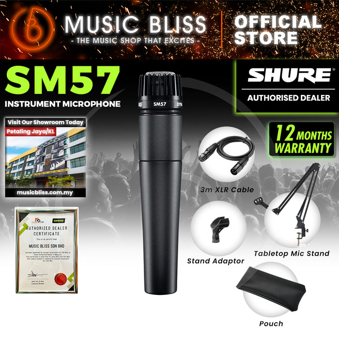 Shure SM57-LC Dynamic Instrument Microphone Includes Stand Adapter, Zippered Carrying Case