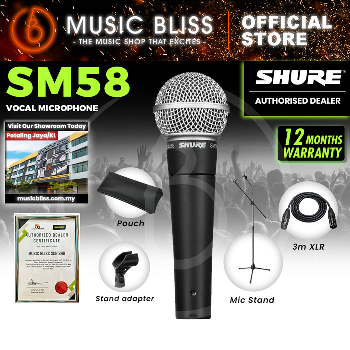 Shure SM58-LC Handheld Dynamic Vocal Microphone Includes Stand Adapter, Zippered Carrying Case