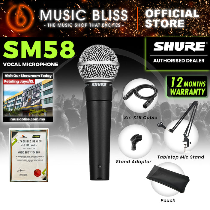 Shure SM58-LC Handheld Dynamic Vocal Microphone Includes Stand Adapter, Zippered Carrying Case