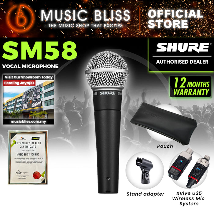 Shure SM58-LC Handheld Dynamic Vocal Microphone Includes Stand Adapter, Zippered Carrying Case