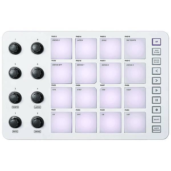 M-Vave SMC-PAD Wireless MIDI Pad Controller, 16 RGB Pads, 8 Knobs, Battery Powered, USB & 3.5mm MIDI Out, DAW Compatible (SMCPAD)