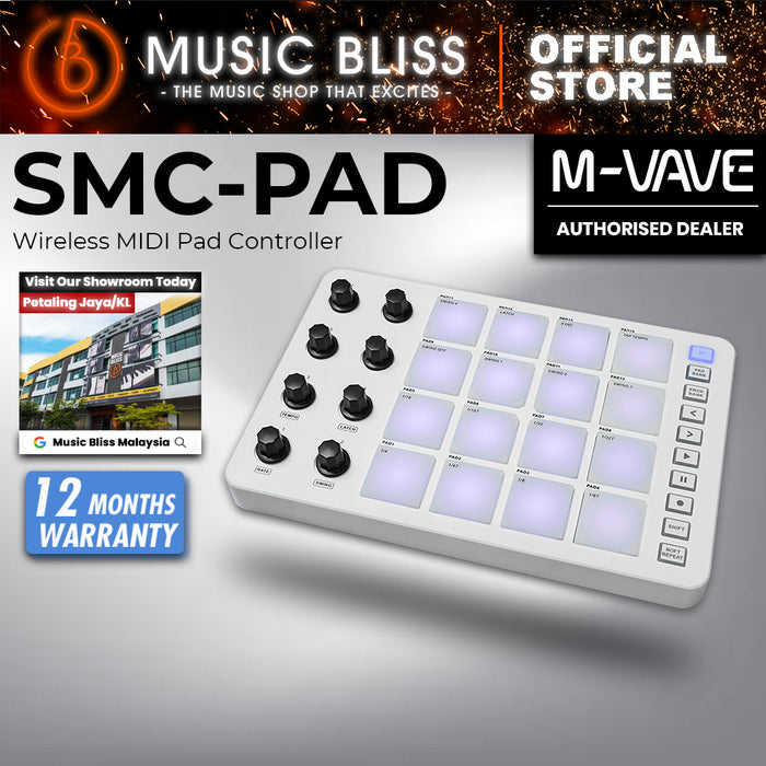 M-Vave SMC-PAD Wireless MIDI Pad Controller, 16 RGB Pads, 8 Knobs, Battery Powered, USB & 3.5mm MIDI Out, DAW Compatible (SMCPAD)