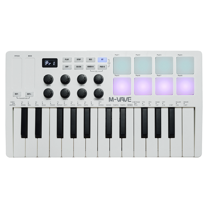 M-Vave SMK25 25-Key Wireless MIDI Keyboard Controller, Velocity Keys, Pitch/Mod Wheels, 8 RGB Drum Pads, USB-MIDI